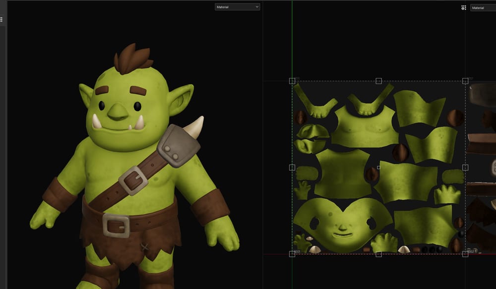Texturing the goblin character in Substance 3D Painter