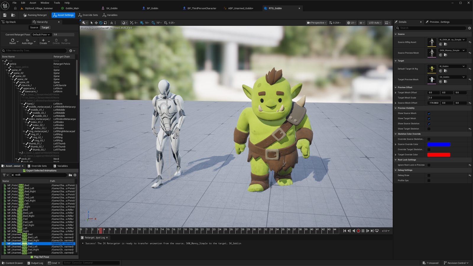 Animating the goblin character with the Unreal Engine IK Retargeter